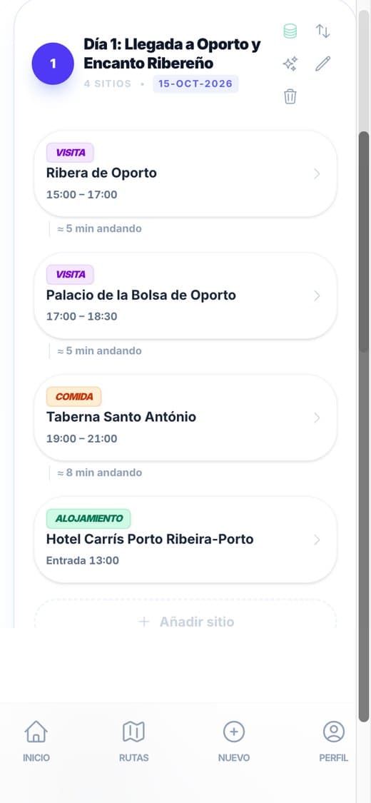 El viaje a Oporto en el móvil, con la barra inferior de navegación.